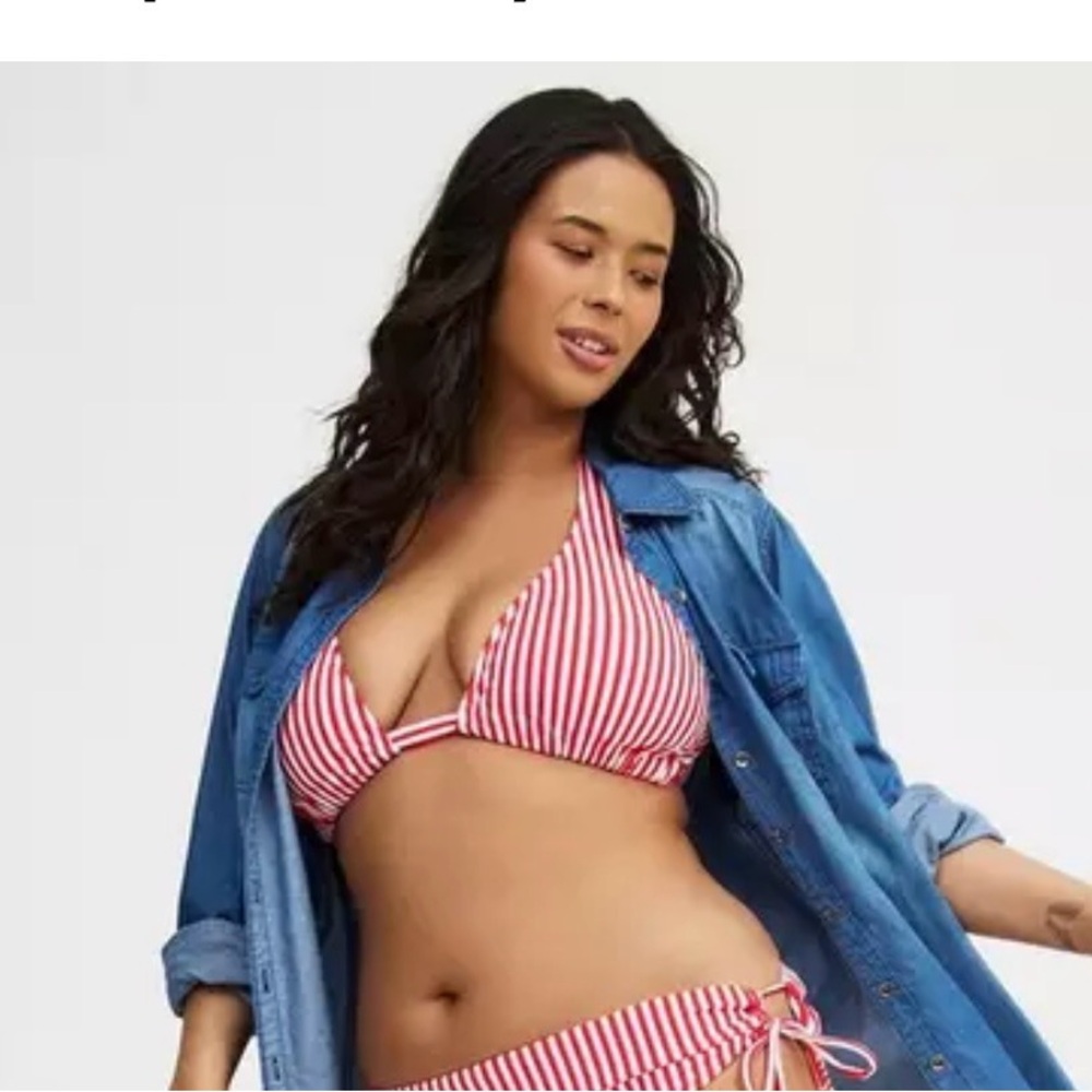 Red and White Striped Bikini top
